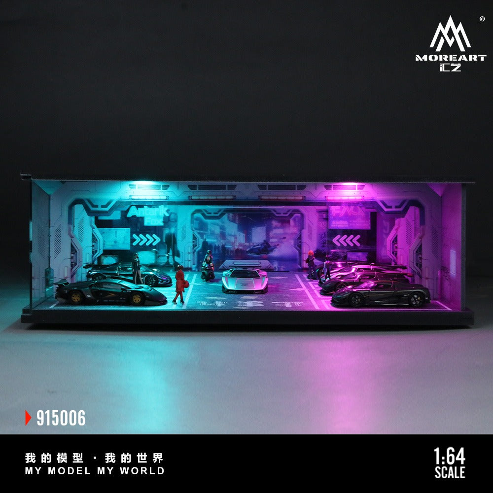 Moreart 1:64 Cyberpunk Underground Parking Garage Series Lighted Assembly Scene Diorama