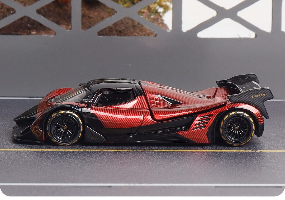LMF 1:64 Devel Sixteen Diecast Model Carbon Red with Rear Wing