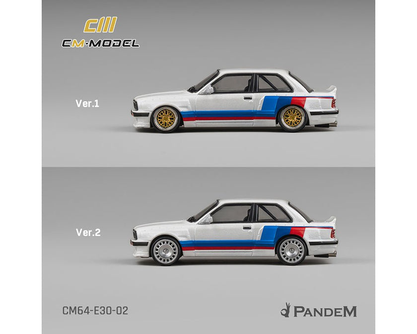 CM MODEL 1/64 Pandem M3 E30 Alpine White with M Tri-Stripes CM64-E30-02