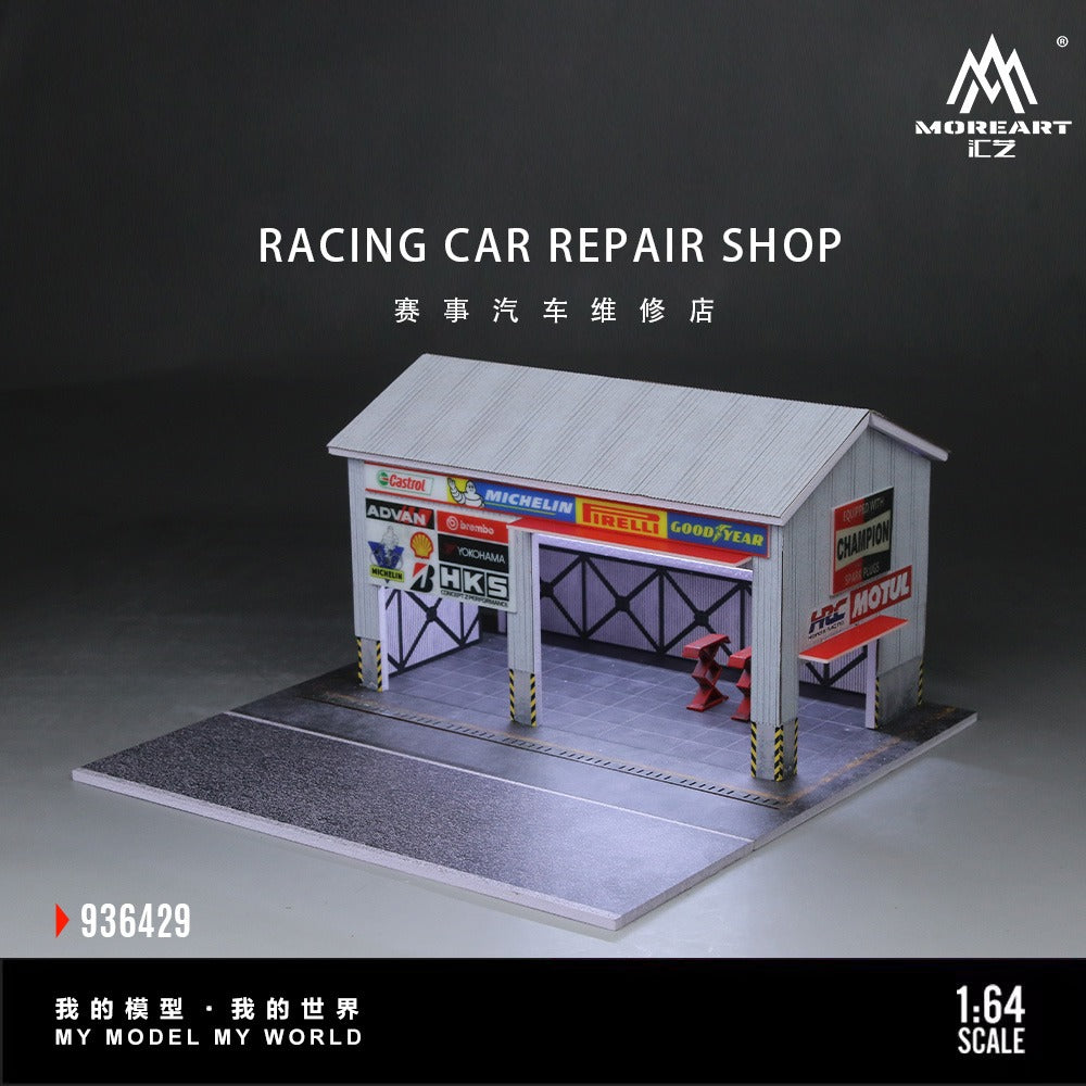 MoreArt 1:64 Racing Car Repair Shop Scene Simulation Model Diorama