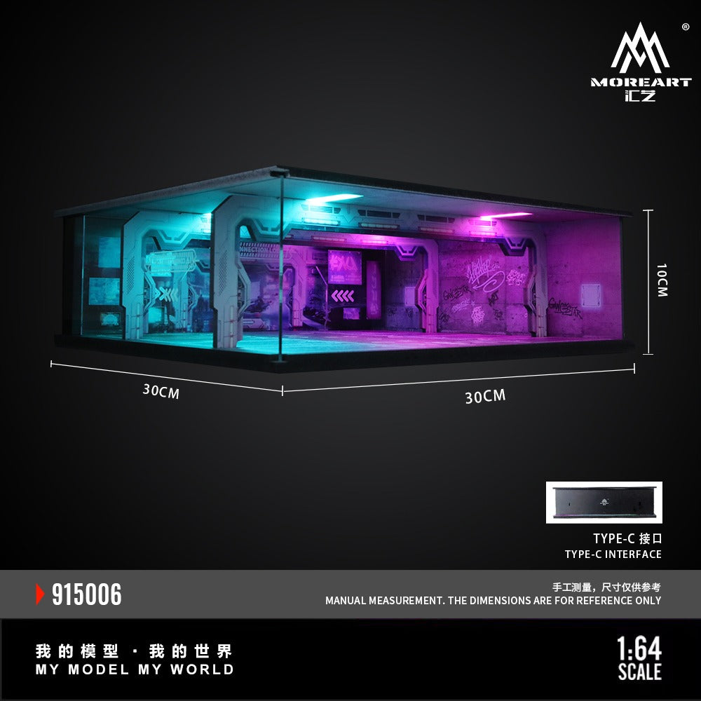 Moreart 1:64 Cyberpunk Underground Parking Garage Series Lighted Assembly Scene Diorama