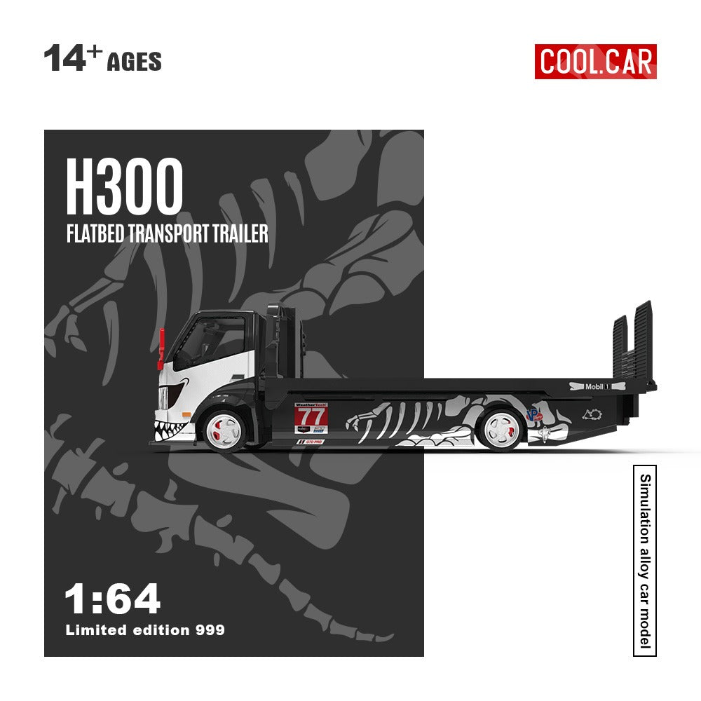 CC 1:64 H300 flatbed transport trailer - Zibo 77 model with bone-like dragon paint finish and realistic alloy car model