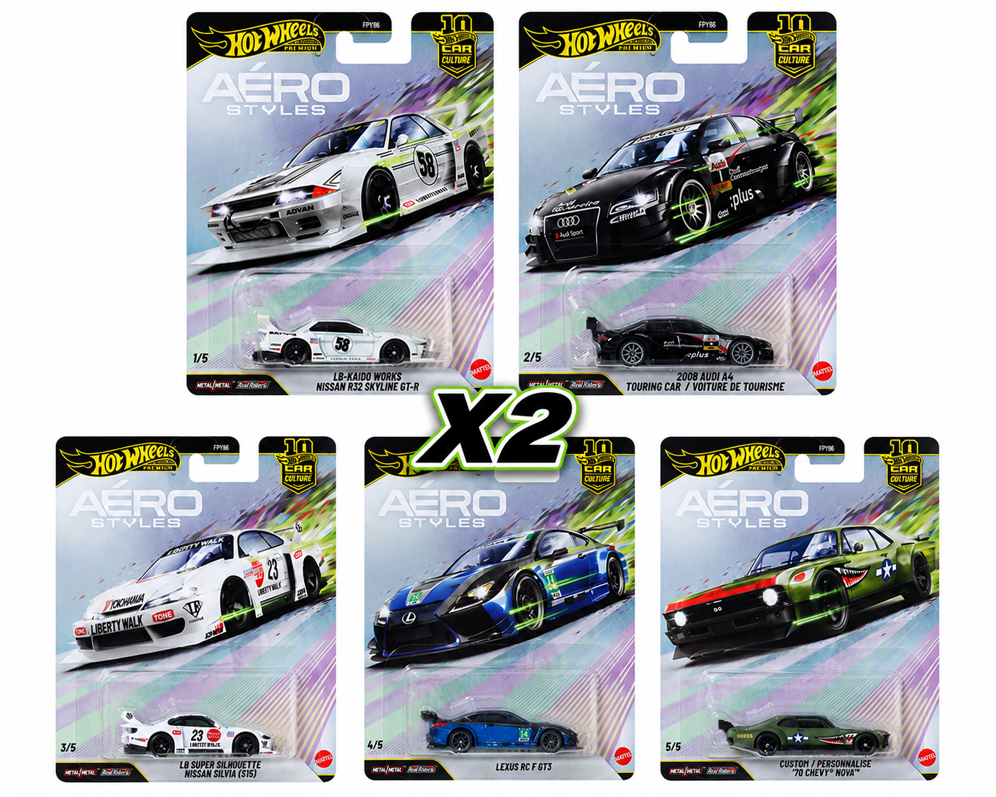 Hot Wheels 1:64 Car Culture 10th Anniversary 2026 U Case – Areo Style Assortment (Sealed Case of 10 cars)