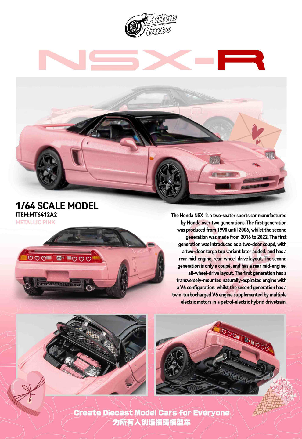 Micro Turbo 1:64 Custom NSX-R NA1 - Metallic Pink MT6412A2