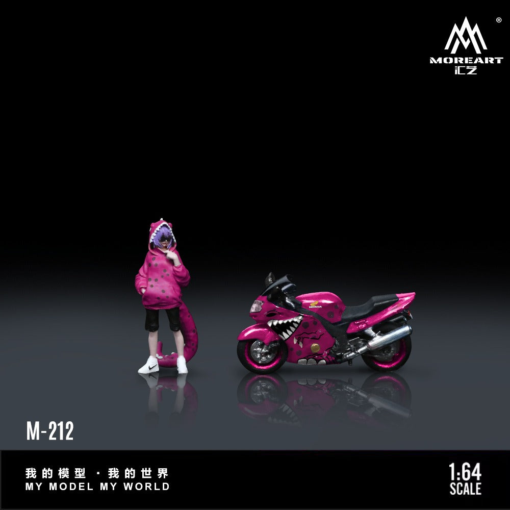 Moreart 1:64 Honda CBR 1100XX Pink Tyrannosaurus Motorcycle and Figure