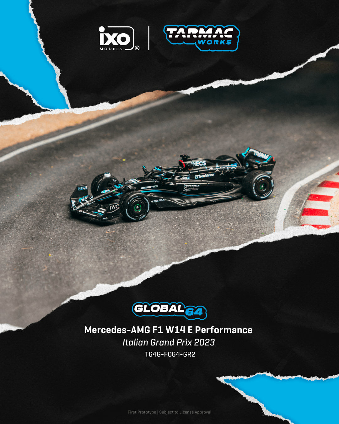 TARMAC WORKS GLOBAL64 1/64 Mercedes-AMG F1 W14 E Performance Italian Grand Prix 2023 George Russell T64G-F064-GR2