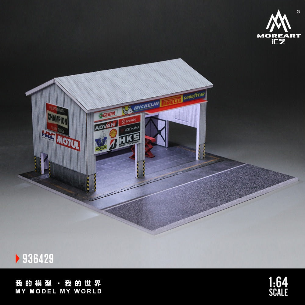 MoreArt 1:64 Racing Car Repair Shop Scene Simulation Model Diorama