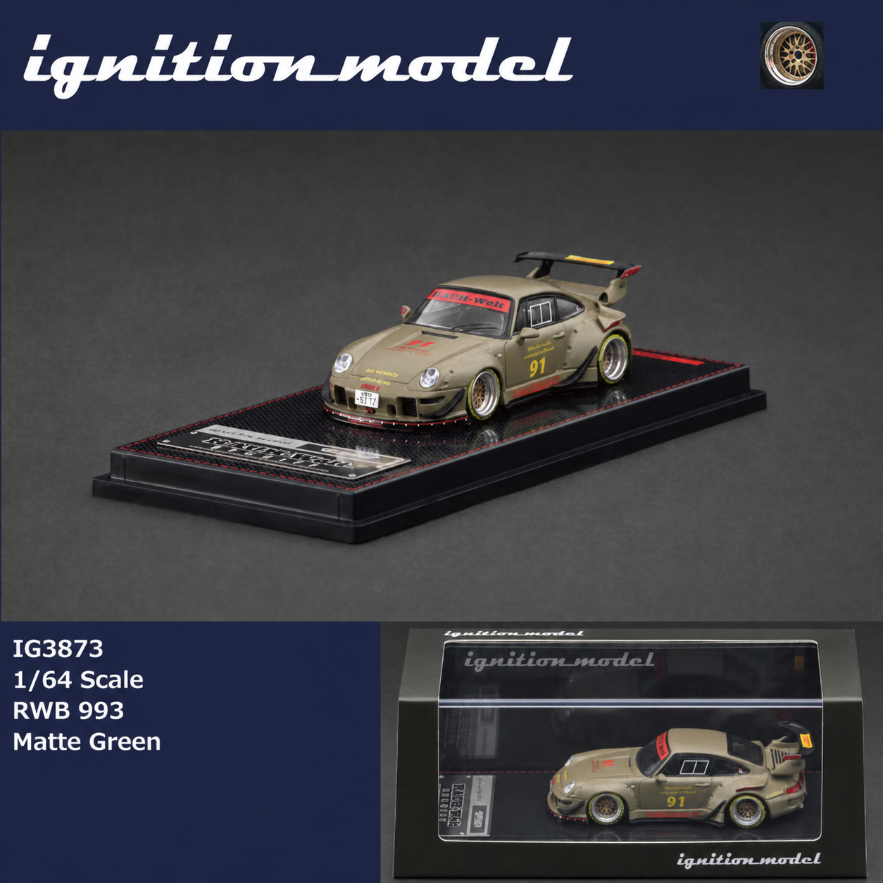 Ignition Model 1/64 RWB 993 Matte Green IG3873