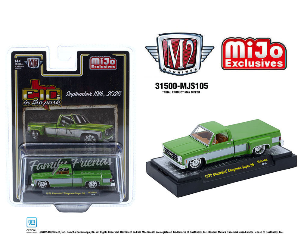 M2 Machines 1:64 2026 “C10s In The Park” 1978 Chevrolet Cheyenne Super 30 – Two-Tone Green White