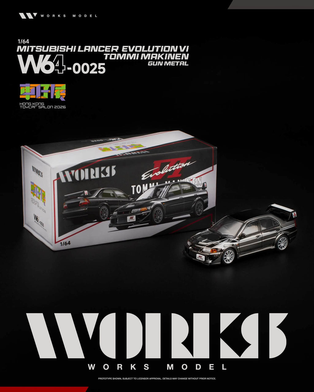 WORKS 1/64 MITSUBISHI LANCER EVO VI TOMMI MAKINEN GUN METAL TOYCAR SALON 2026 EVENT W640025