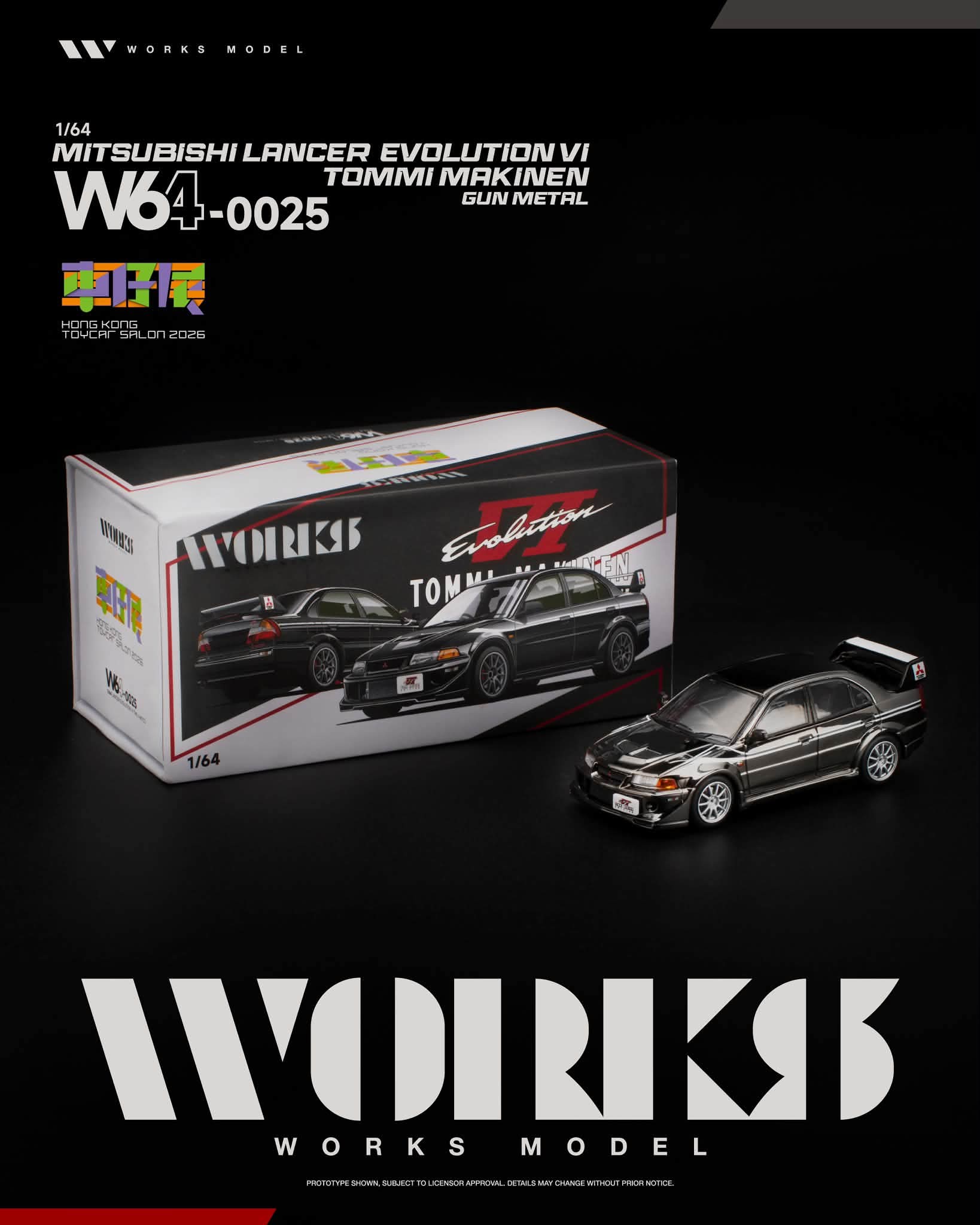 WORKS 1/64 MITSUBISHI LANCER EVO VI TOMMI MAKINEN GUN METAL TOYCAR SALON 2026 EVENT W640025