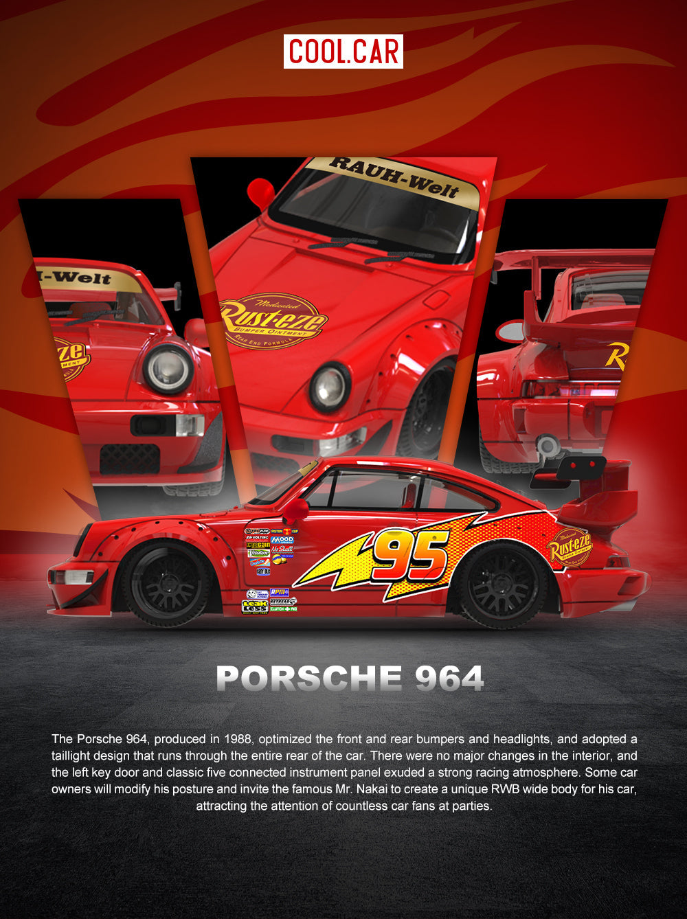 Cool Car 1:64 Porsche 964 Lightning McQueen Livery