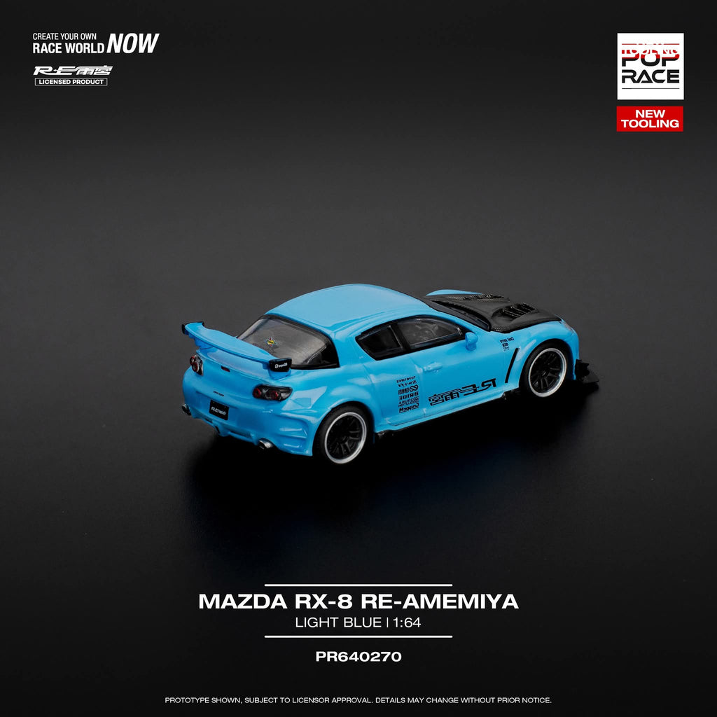 POP RACE 1/64 MAZDA RX-8 RE-AMEMIYA - LIGHT BLUE PR64-270