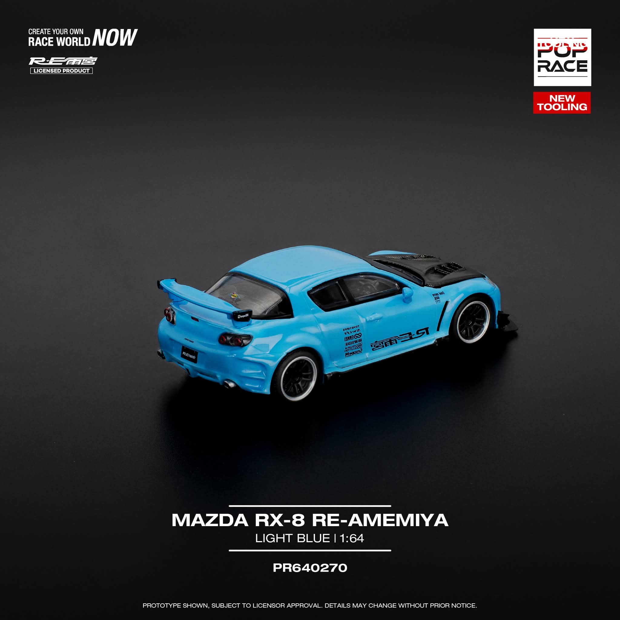 POP RACE 1/64 MAZDA RX-8 RE-AMEMIYA - LIGHT BLUE PR64-270