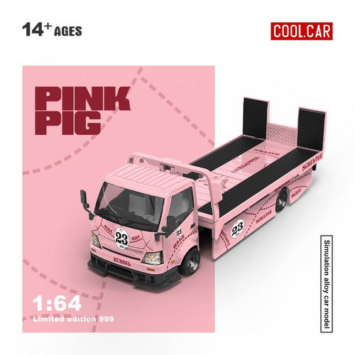 Cool Car 1:64 H300 Flatbed Transport Trailer - Pink Pig Painted Hauler