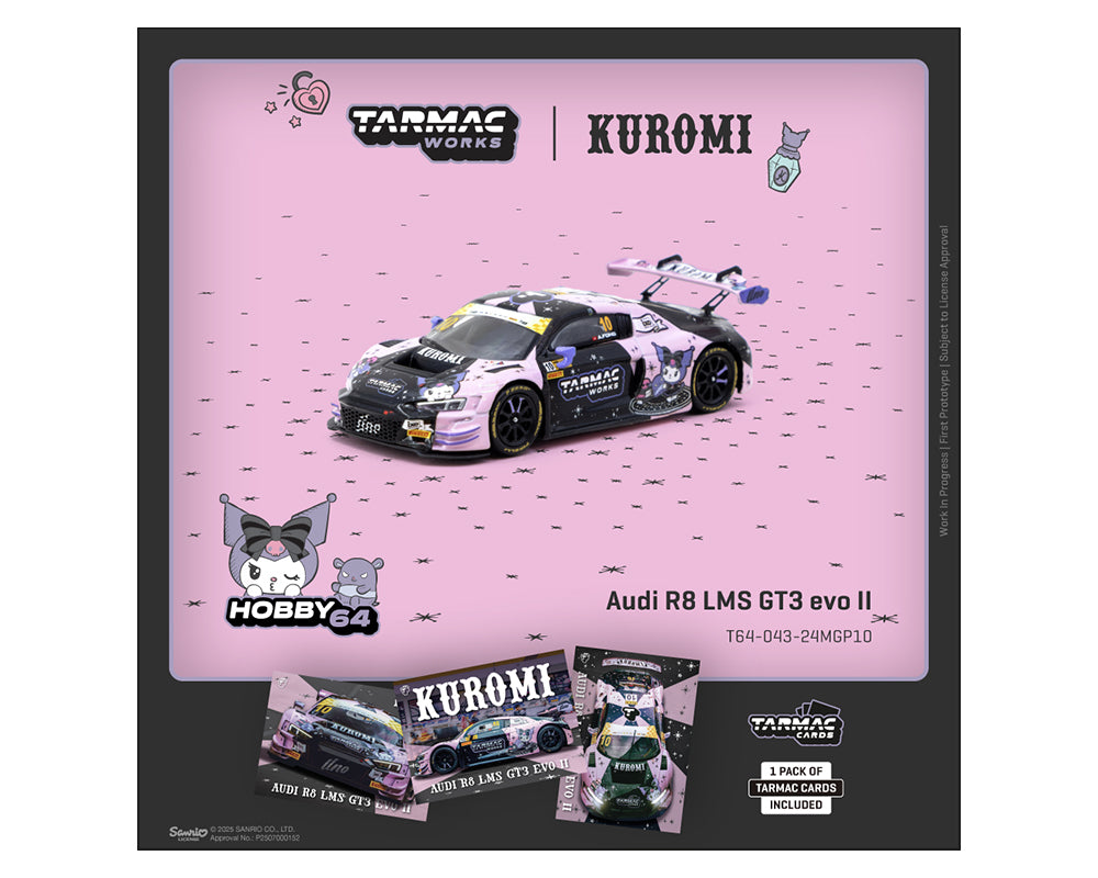 Tarmac Works 1:64 Audi R8 LMS GT3 evo II Kuromi – Uno Racing Macau GT Cup – FIA GT World Cup 2024 – Adderly Fong – Hobby64 & Tarmac Cards