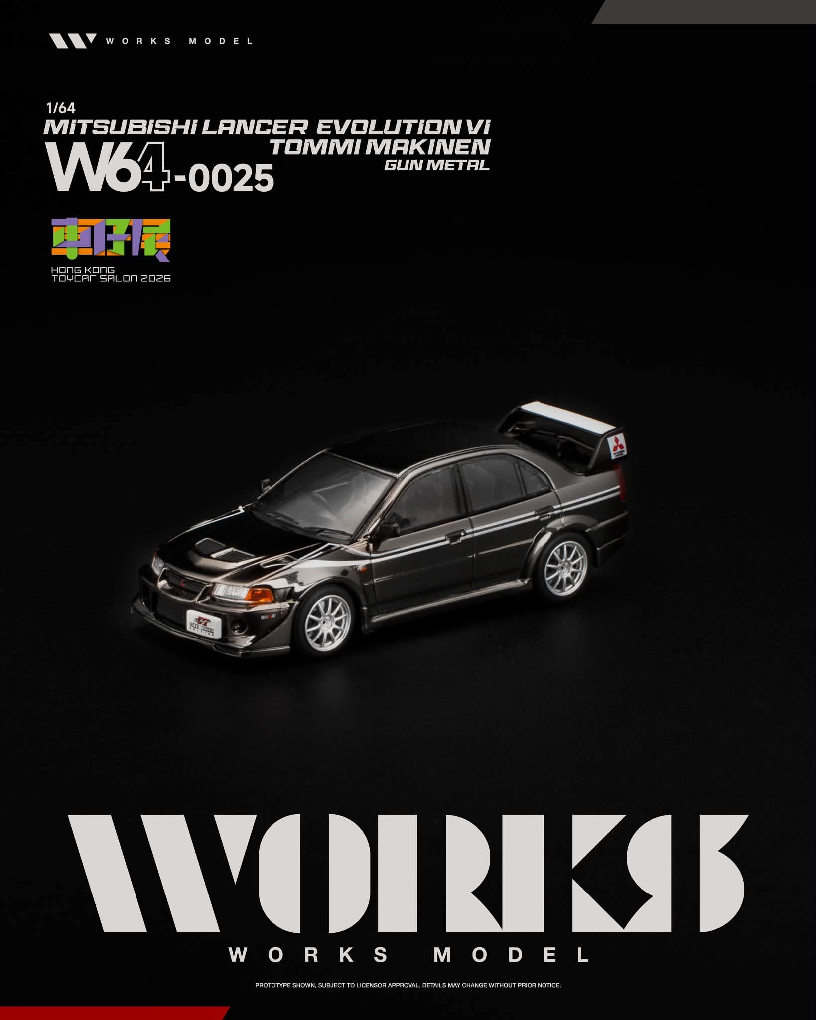 WORKS 1/64 MITSUBISHI LANCER EVO VI TOMMI MAKINEN GUN METAL TOYCAR SALON 2026 EVENT W640025