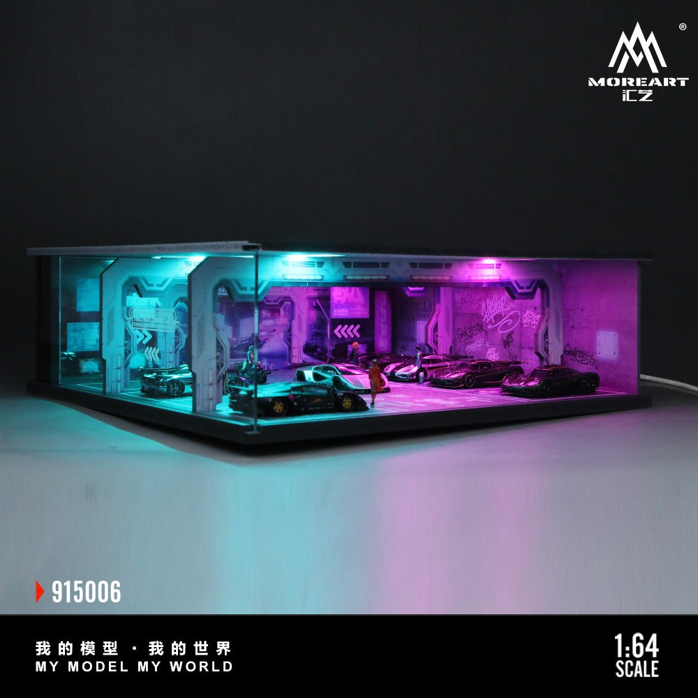 Moreart 1:64 Cyberpunk Underground Parking Garage Series Lighted Assembly Scene Diorama