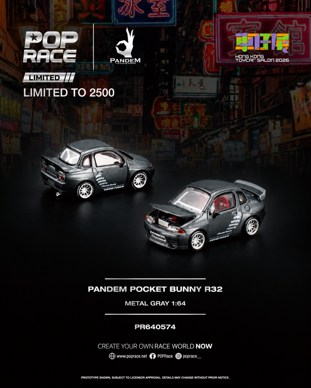 POP RACE Pandem Pocket Bunny R32 Metal Gray (PR64-574) Toy Car Salon 2026 Event Model