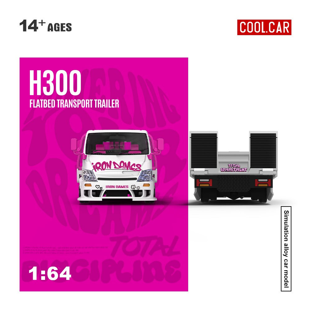 Coolcar 1:64 H300 Car Transport Hauler Pink and White Iron Dames