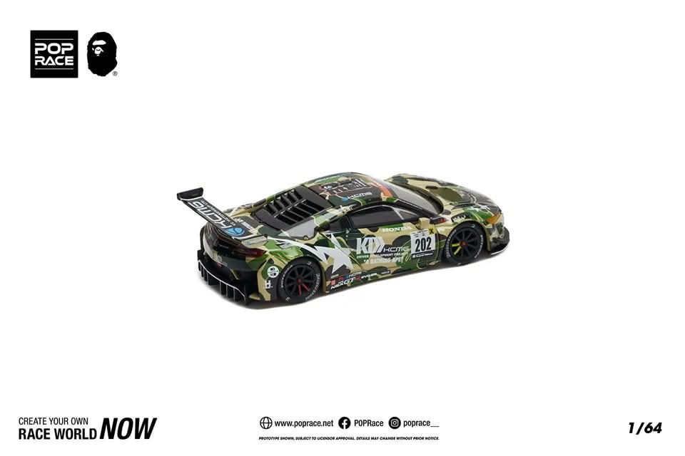 Poprace 1/64 HONDA NSX GT3 EVO22 KCMG BATHING APE Diecast Scale Model Car