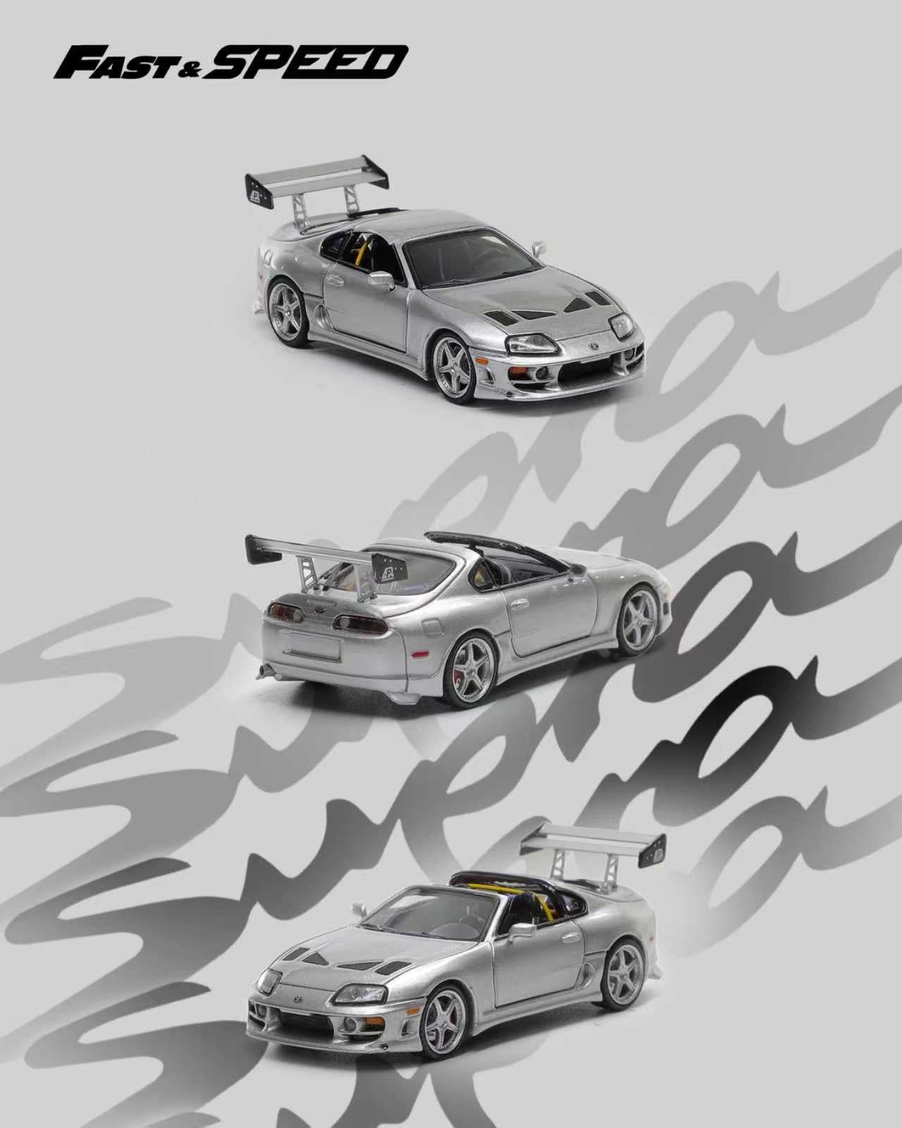 Fast Speed 1/64 Supra MK4 Targa Roadster Diecast Model Silver