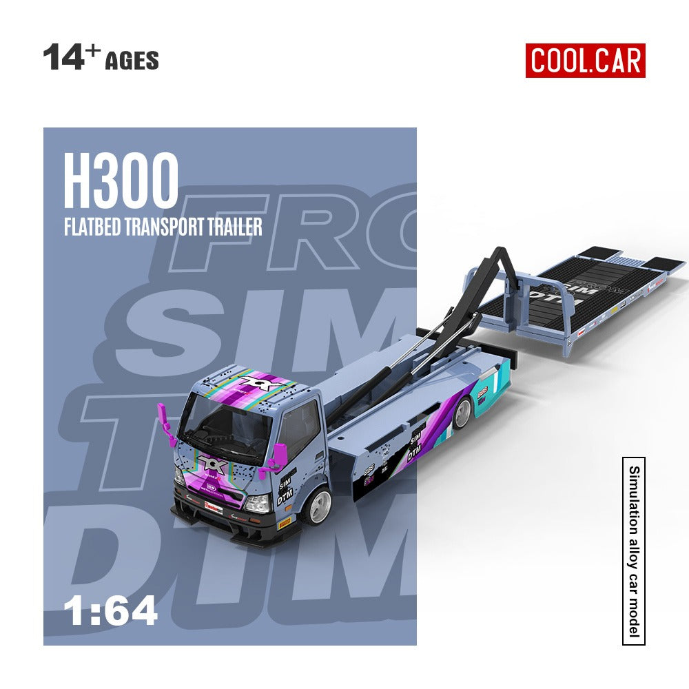 Cool Car 1:64 H300 flat transport trailer, color-coated imitation alloy car model Sim to DTM