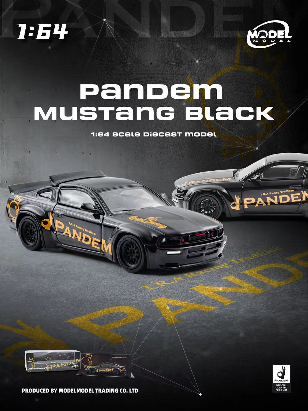 MODELMODEL 1/64 Pandem Mustang Black MM64-PM-002