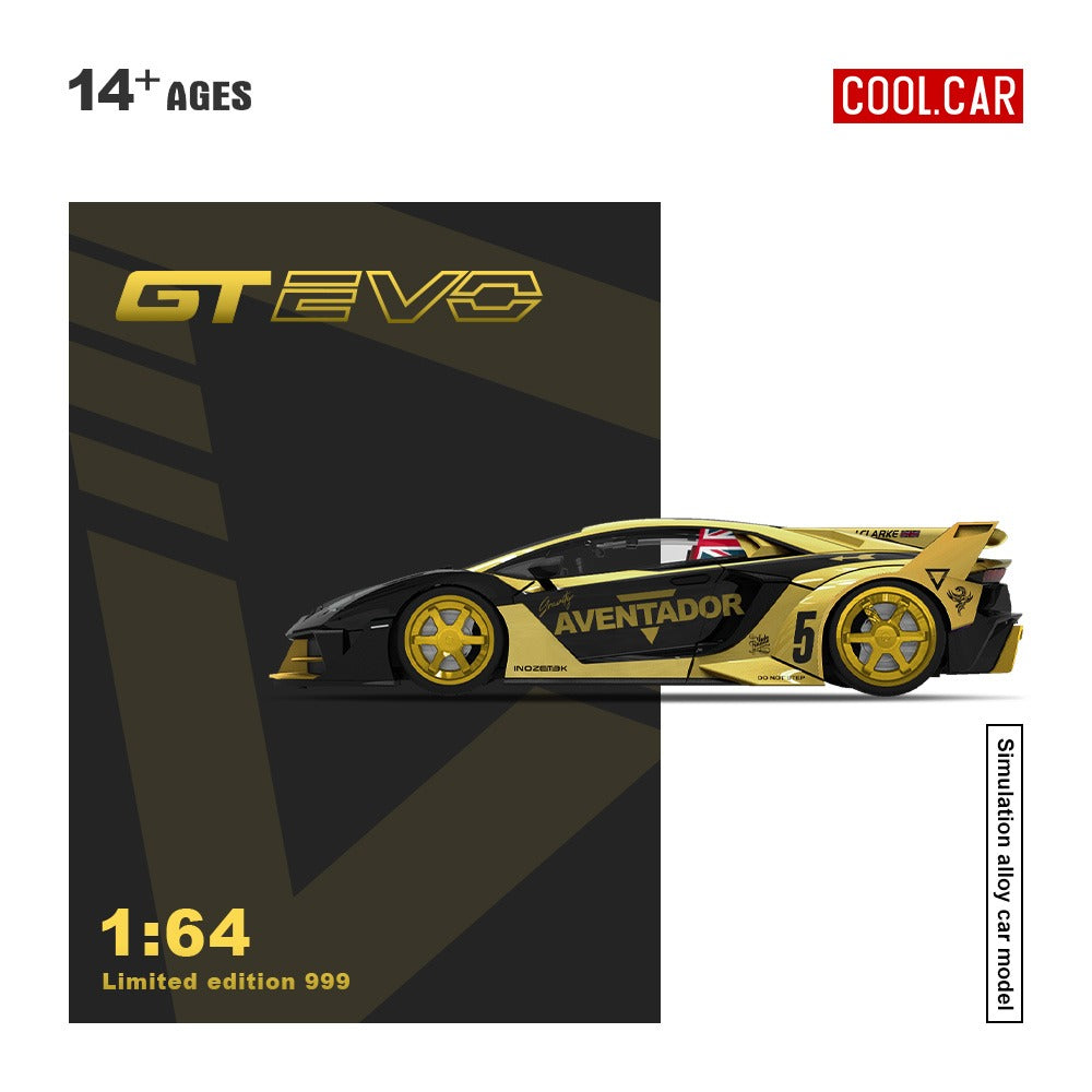 Cool Car 1:64 Lamborghini GTEVO V5 black and gold painted alloy car model