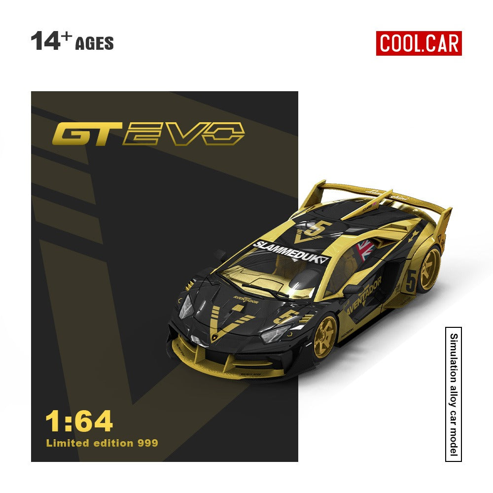 Cool Car 1:64 Lamborghini GTEVO V5 black and gold painted alloy car model
