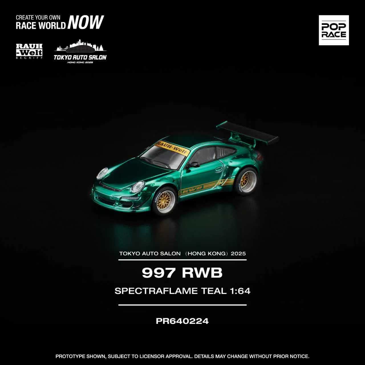 POPRACE 1/64 997 RWB CHROME GREEN TASHK 2025 Exclusive Model PR640224