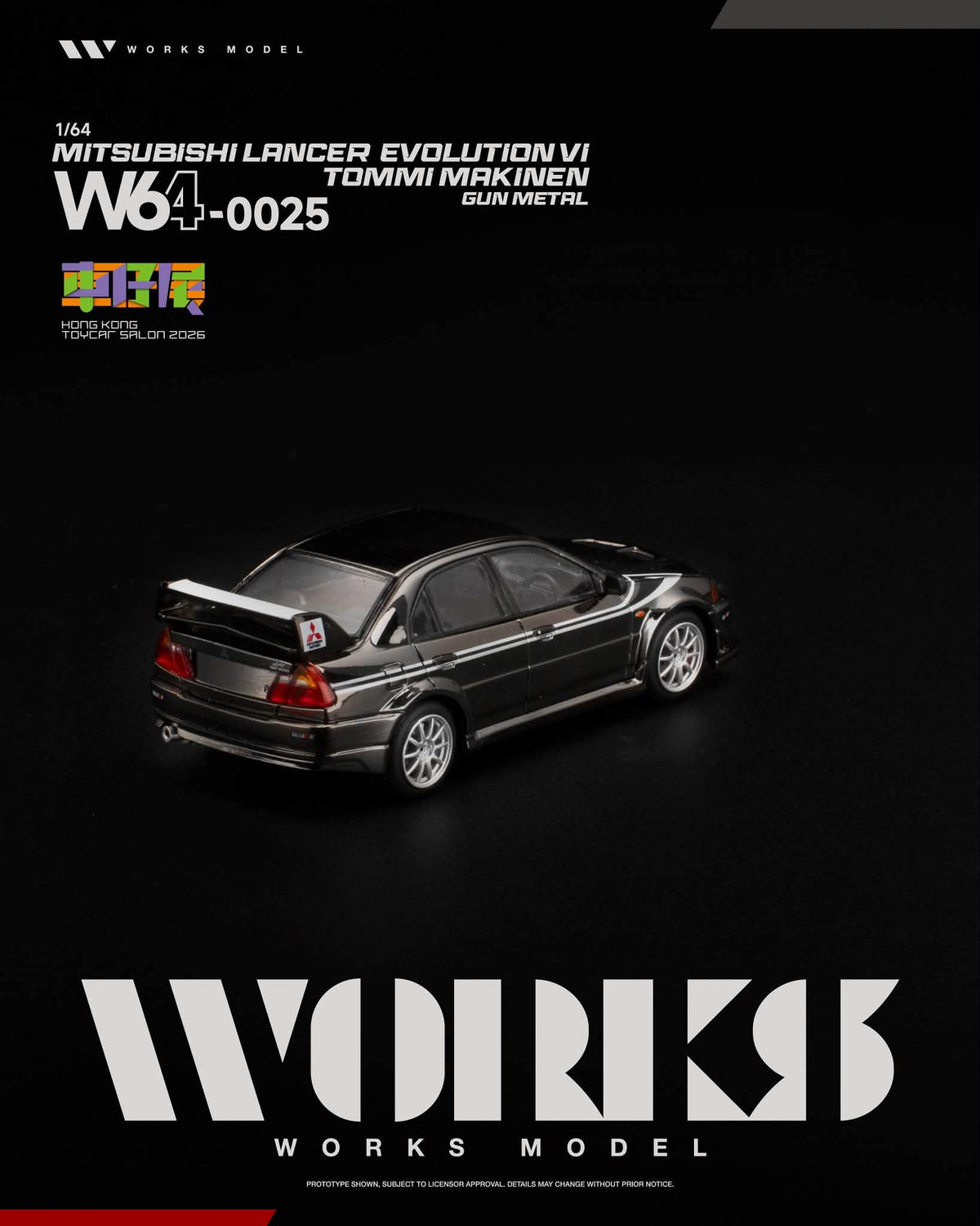 WORKS 1/64 MITSUBISHI LANCER EVO VI TOMMI MAKINEN GUN METAL TOYCAR SALON 2026 EVENT W640025