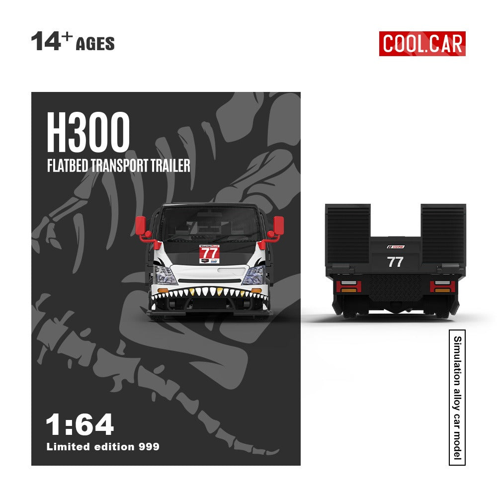 CC 1:64 H300 flatbed transport trailer - Zibo 77 model with bone-like dragon paint finish and realistic alloy car model