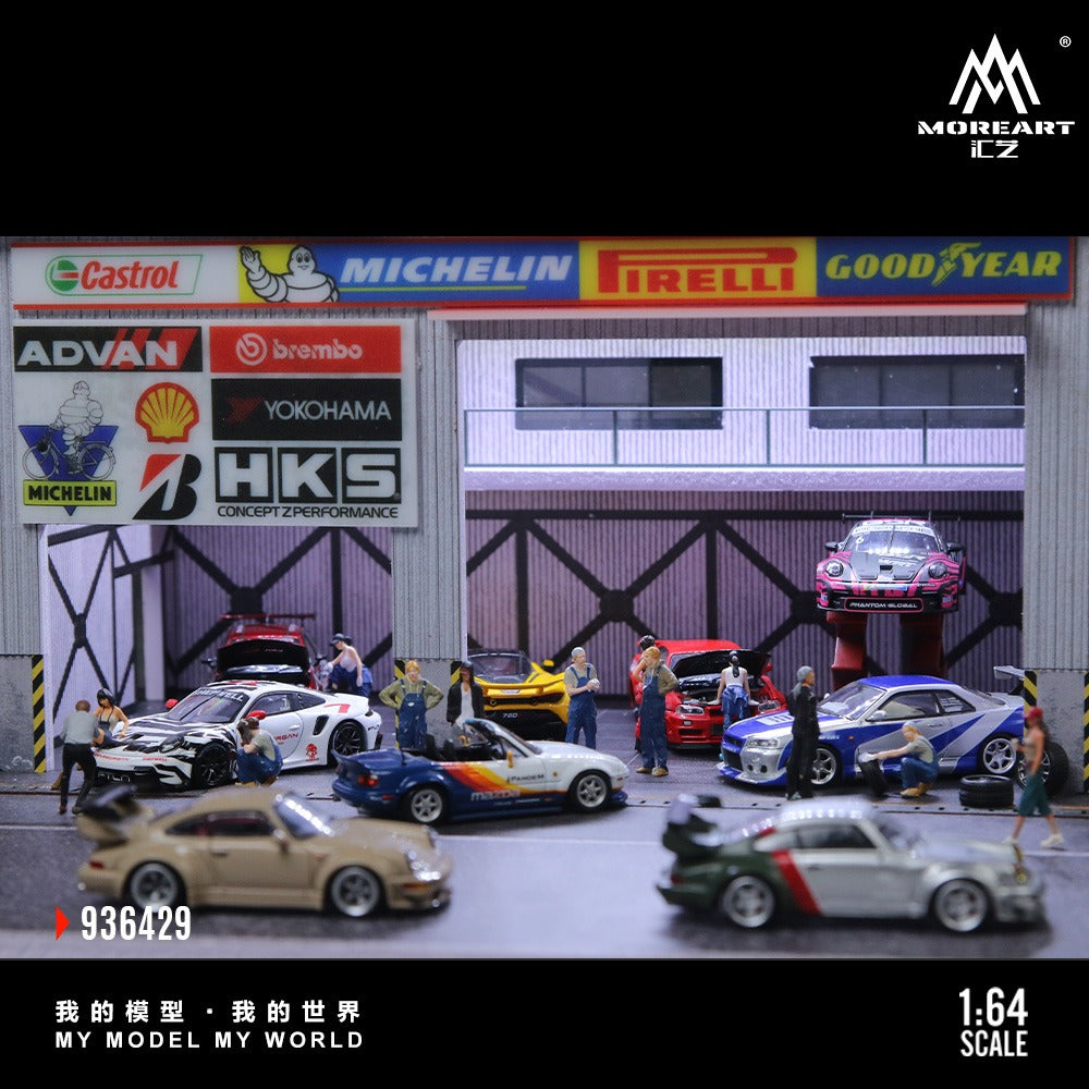 MoreArt 1:64 Racing Car Repair Shop Scene Simulation Model Diorama