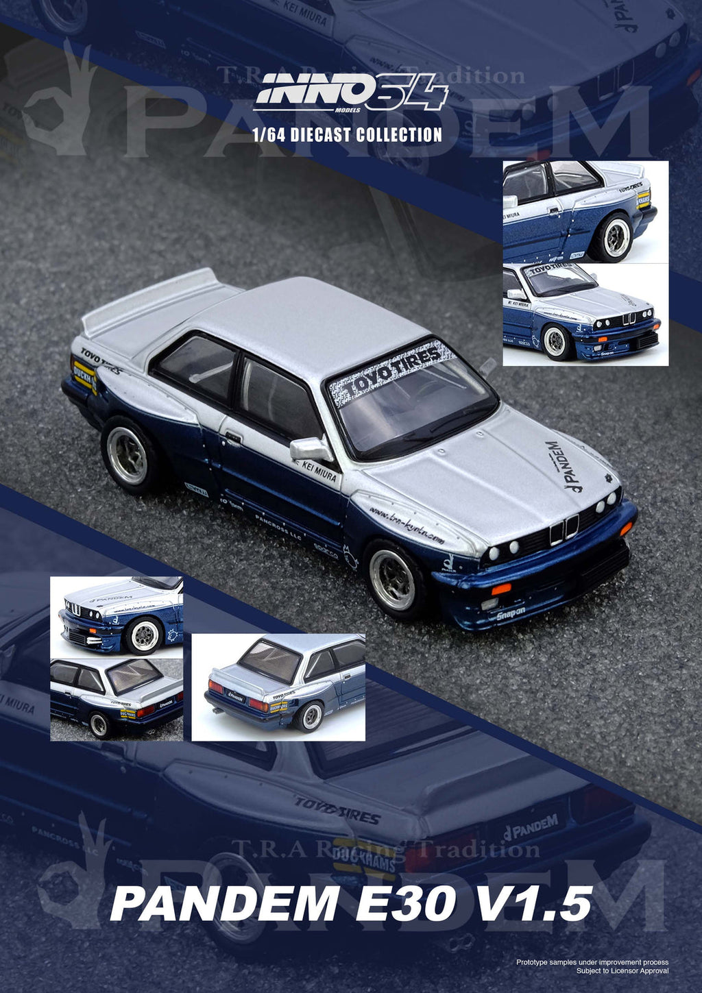 INNO64 1/64 PANDEM E30 M3 Silver/Blue IN64-E30P-SILBLU