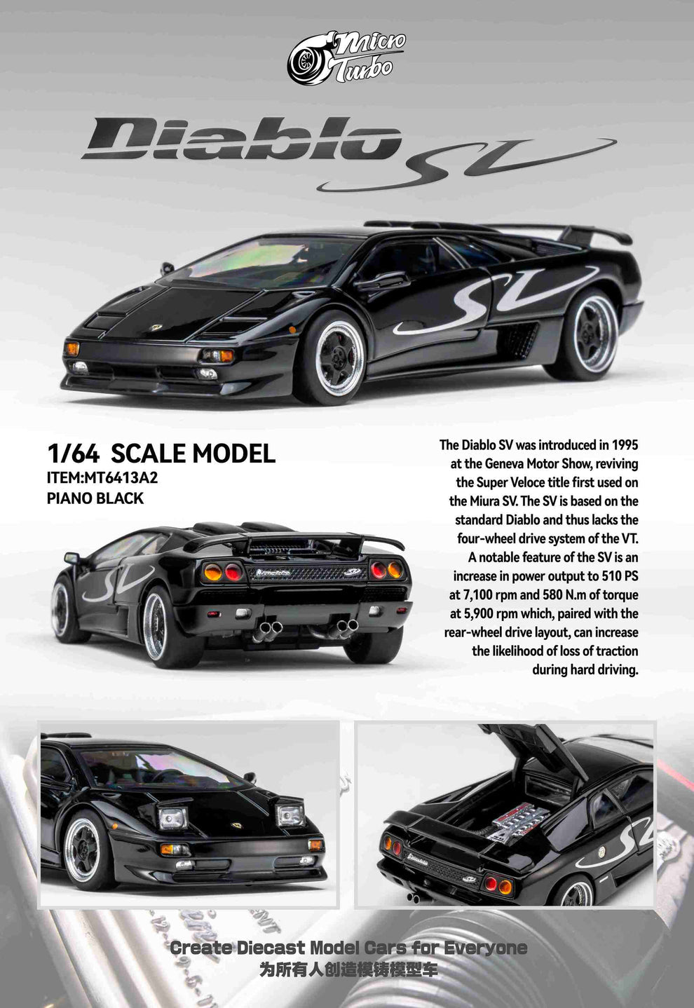 Micro Turbo 1:64 Custom Diablo SV - Metallic Black MT6413A2
