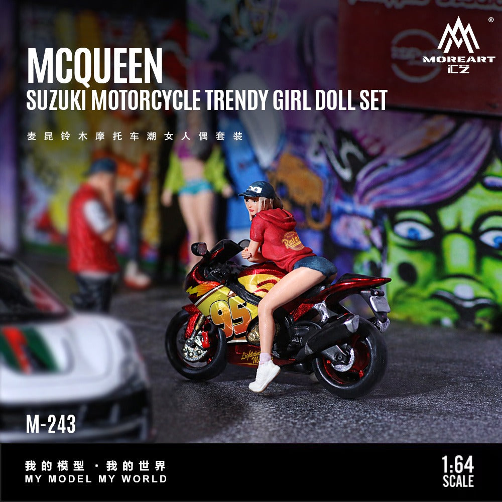 MoreArt 1:64 McQueen Suzuki Motorcycle Trendy Woman Figure Set Resin Model